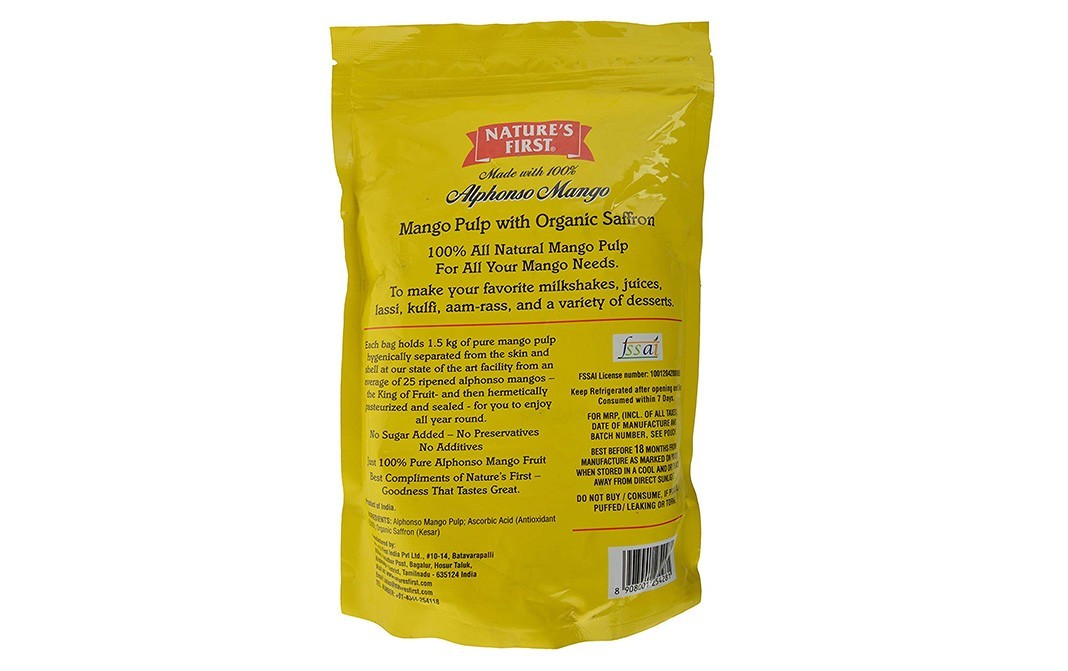 Nature's First Alphonso Mango (Mango Pulp with Organic Saffron)   Pack  1.5 kilogram